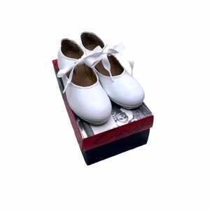 Capezio Jr. Tyette 625C White Tap Size 12.5 Shoes Tie Bow Dance Leather Recital